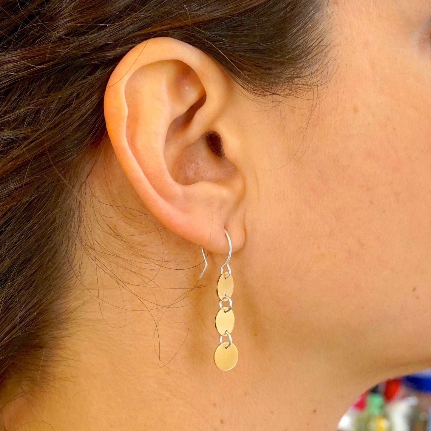 Three 8mm Circle Disc Dangle Drop Earrings 070 - Patination Design