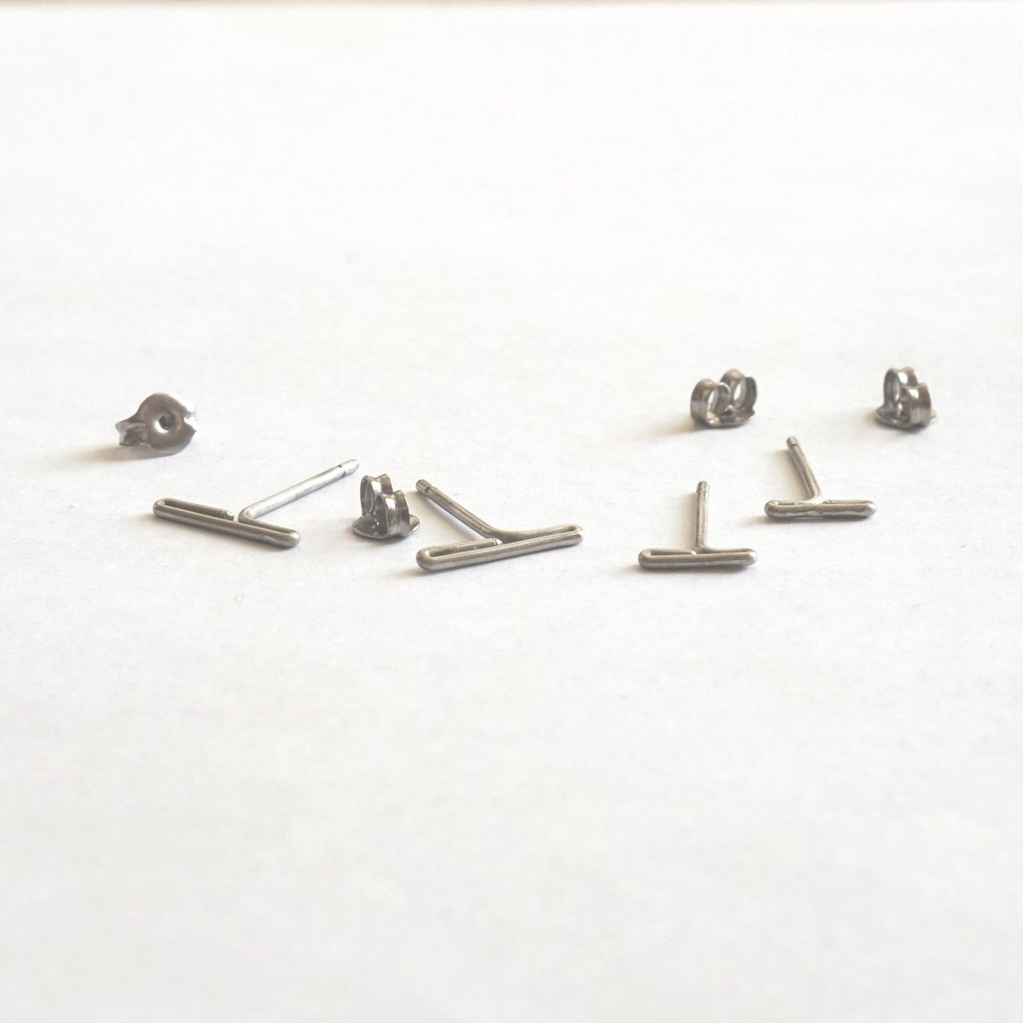 7mm & 11mm Staple Stud Earrings Set 054 - Patination Design