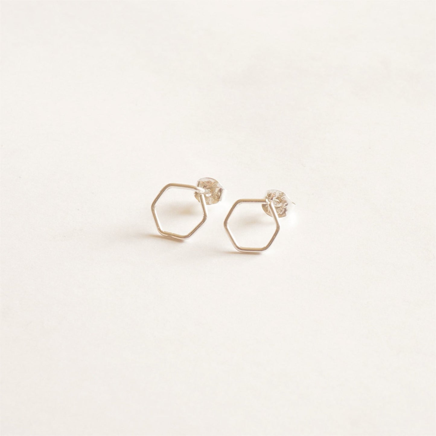 9mm Open Hexagon Stud Earrings 044 - Patination Design