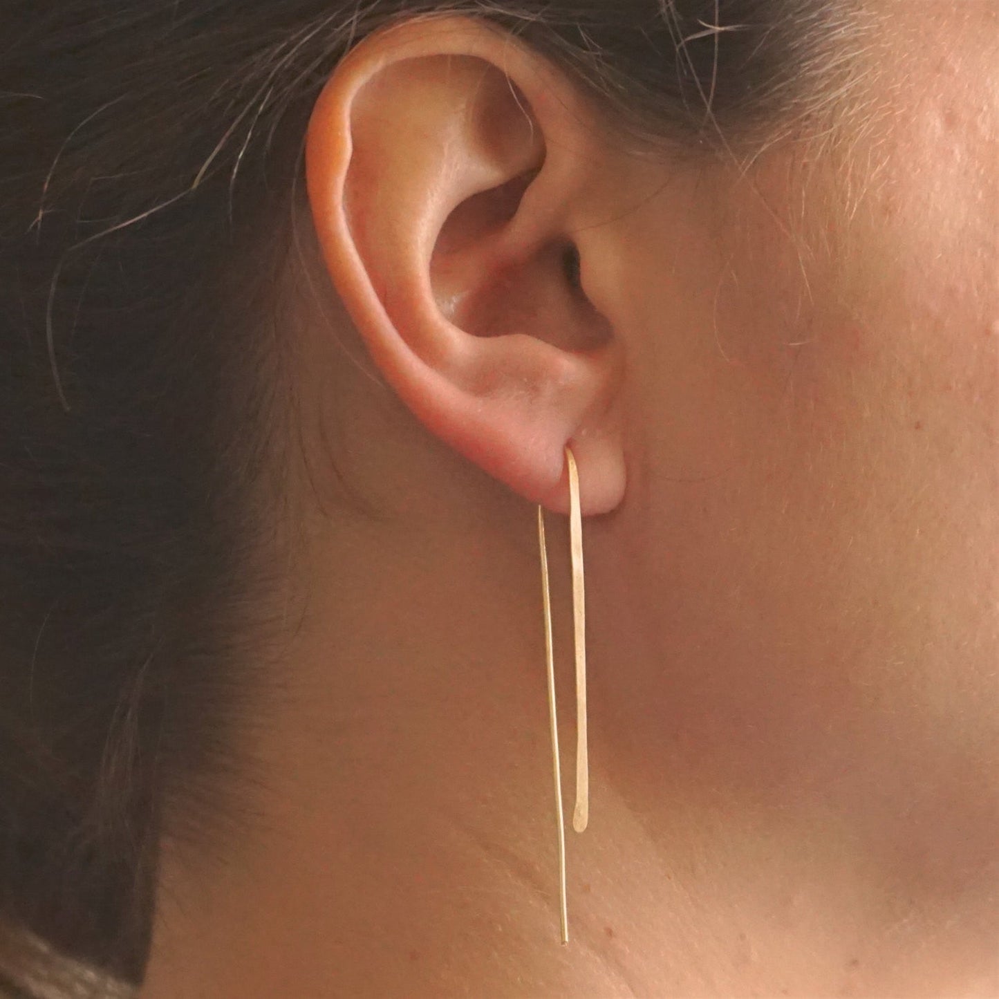 Long Hammered Arc Earrings 026 - Patination Design