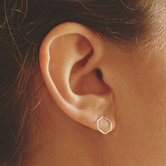 9mm Open Hexagon Stud Earrings 044 - Patination Design