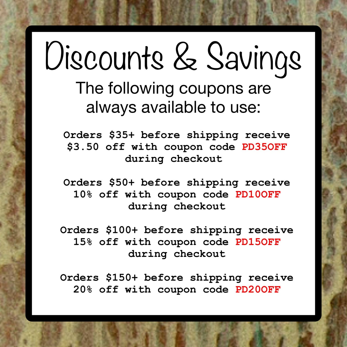 Image displaying available coupon codes: Save with exclusive discounts and offers on a variety of products.