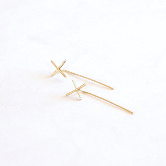 14k Gold X Threader Earring Plus threader Solid Sterling Silver Gold Filled Rose Gold Filled Earrings earrings bar jewelry minimalist 030