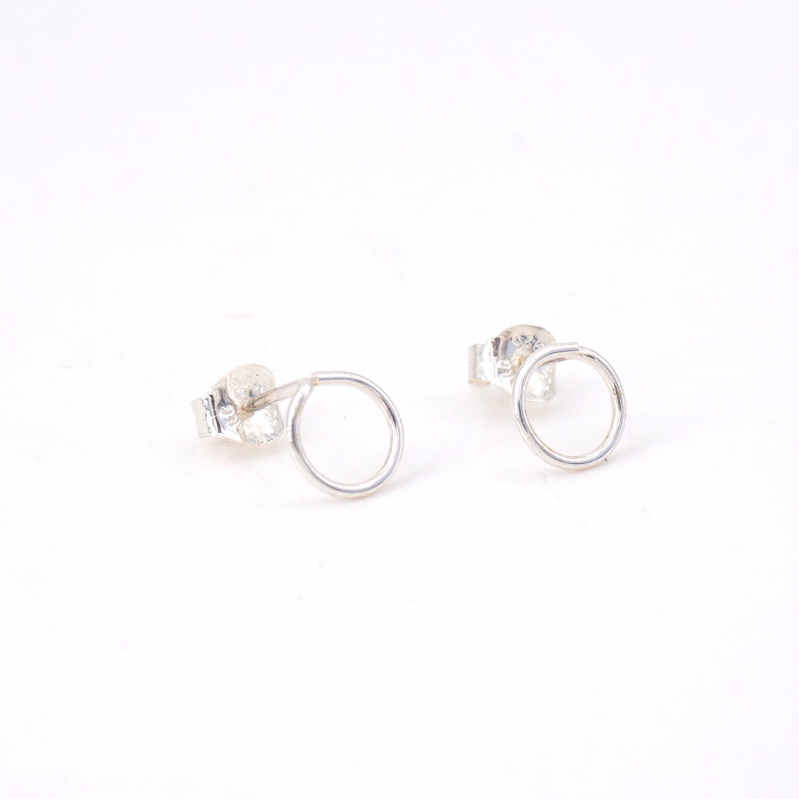 Sterling Silver 7mm Open Circle Stud Earrings 010 - Patination Design