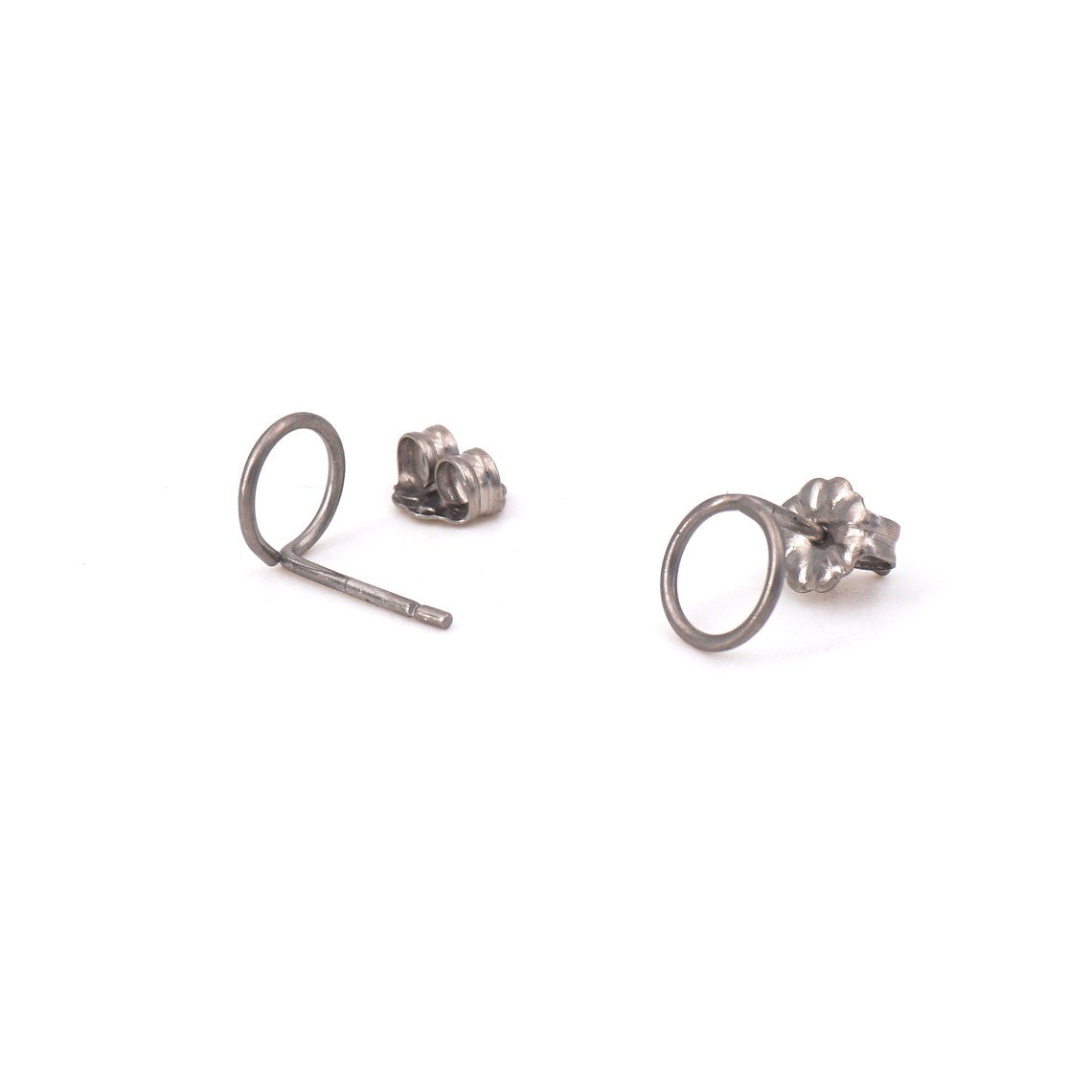 Grey Titanium 7mm Open Circle Stud Earrings 010 - Patination Design