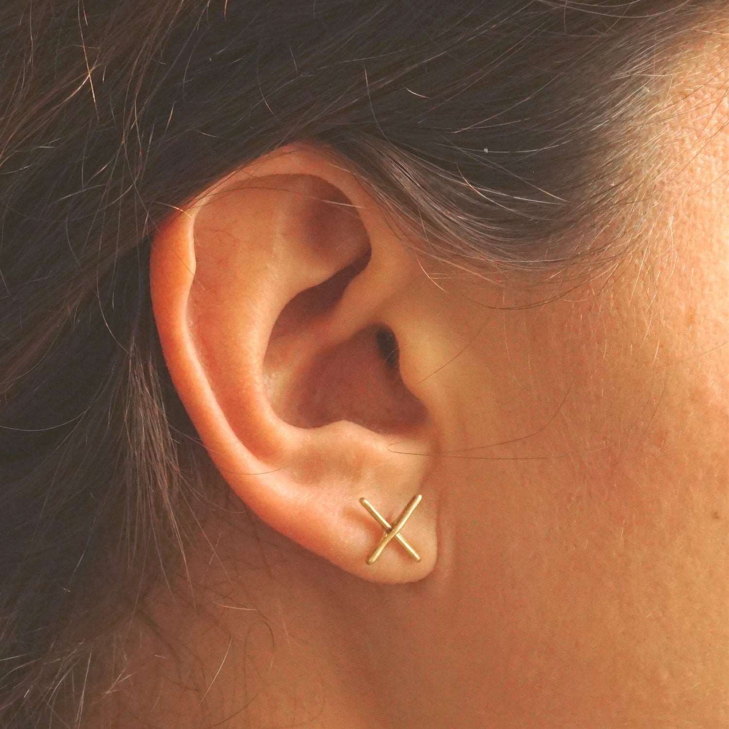 11mm X Stud Earrings 028 - Patination Design
