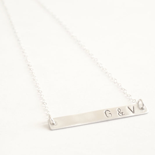 Sterling Silver Minimalistic Hand stamped Nameplate Necklace with clasp necklace jewelry jewelry simple geometric name plate necklace 007 - Patination Design