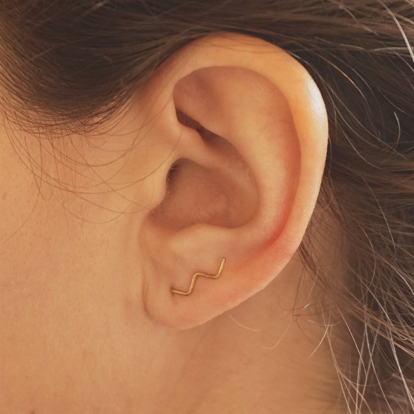 13mm Zig Zag Ear Climber Earrings 040 - Patination Design